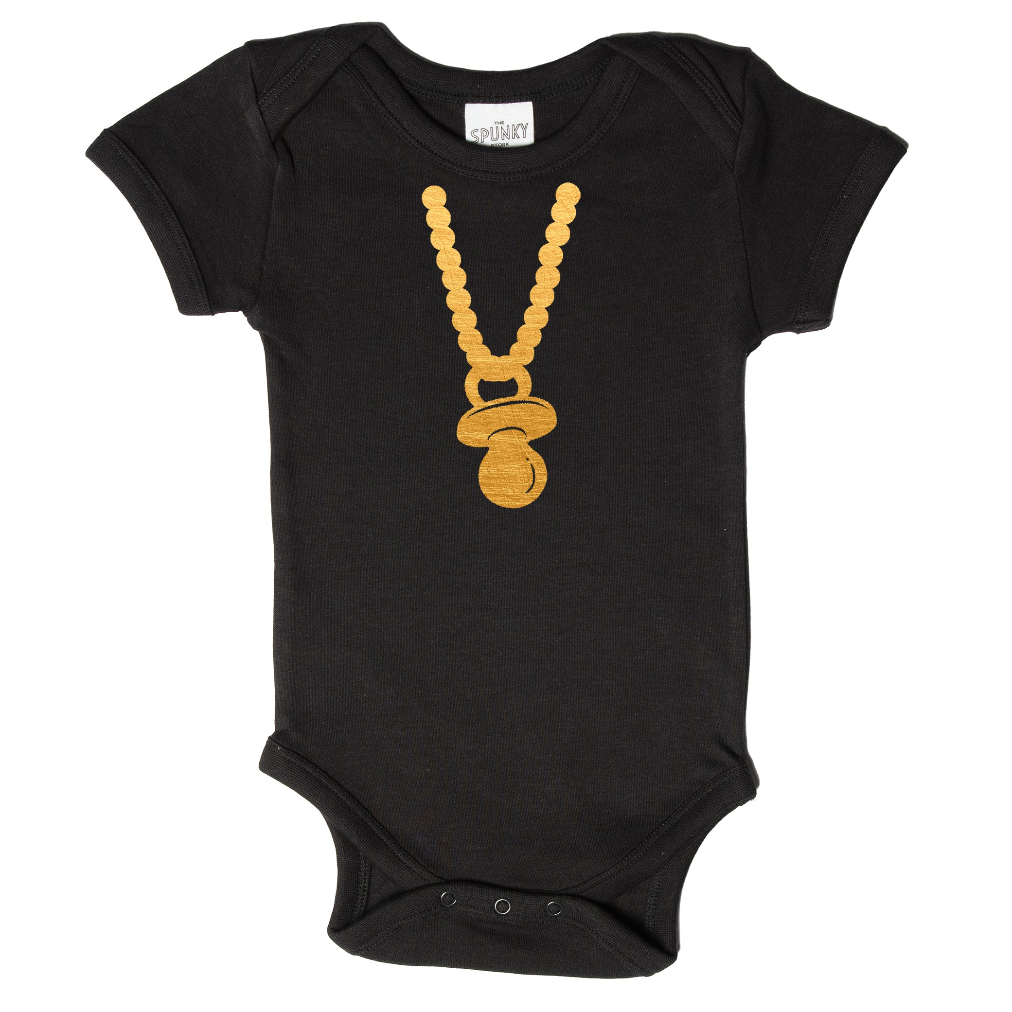 The Spunky Stork Gangsta Gold Chain Baby Onesie & Graphic Tee