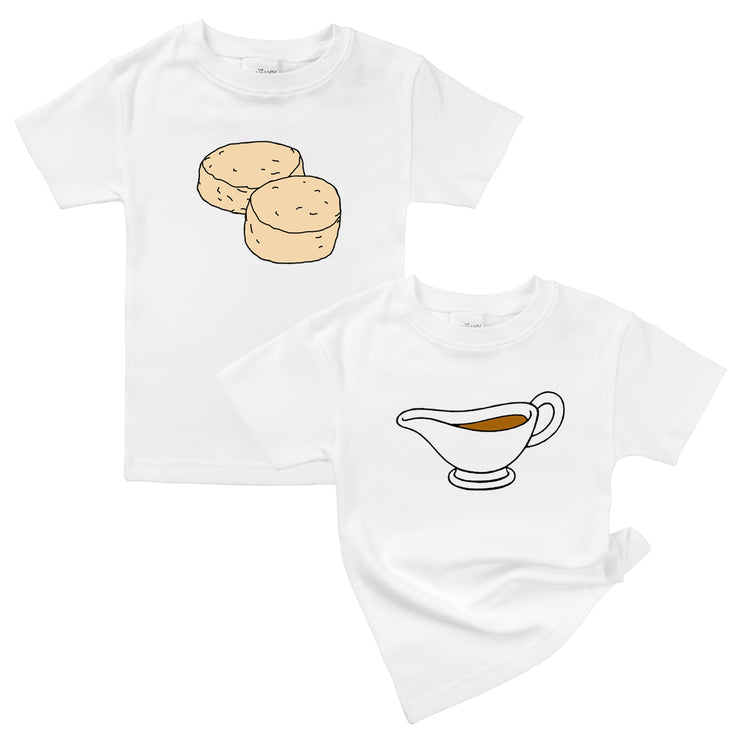 biscuits & gravy country breakfast funny cute unisex baby girl boy onesie food foodie twin set newborn shower gift