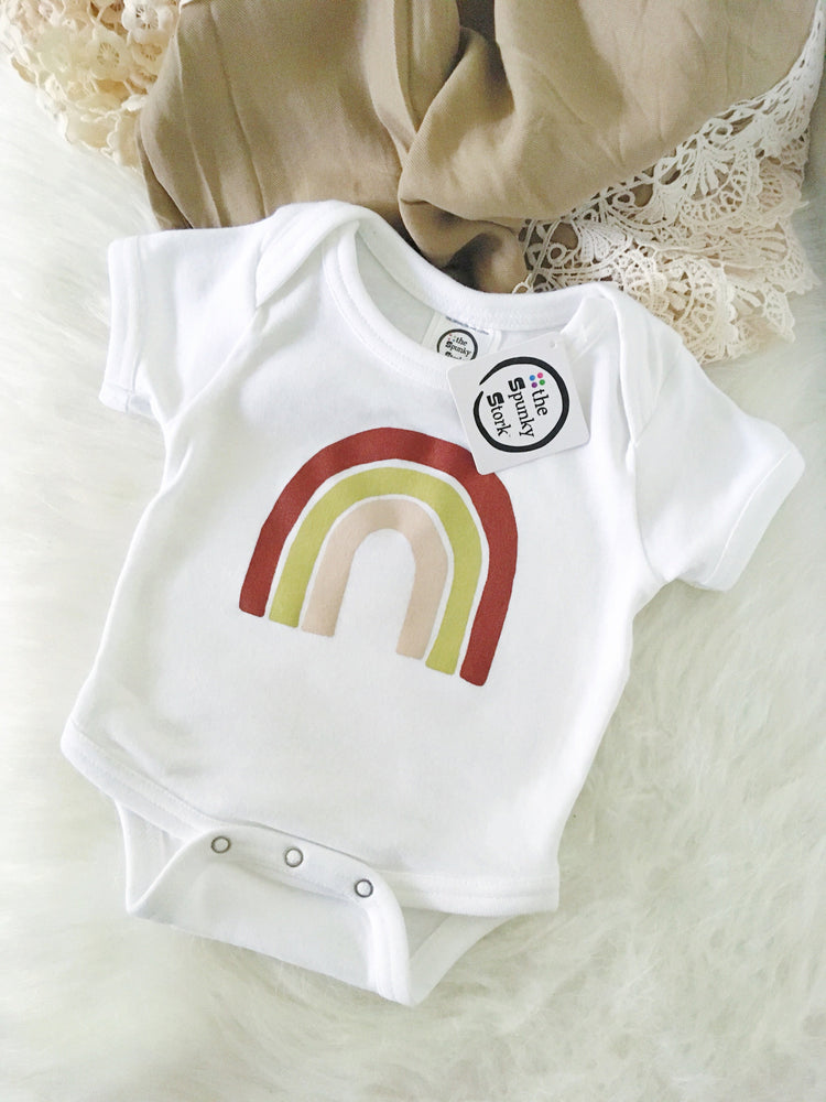 earthy brown unisex rainbow organic cotton baby onesie toddler graphic tee shirt