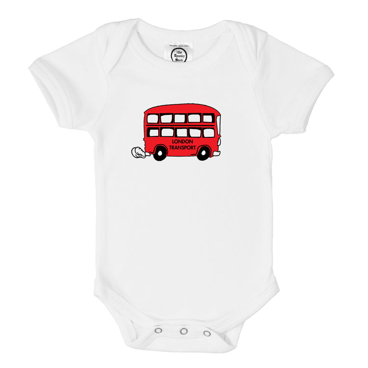 double decker london transport red bus organic cotton baby onesie toddler shirt