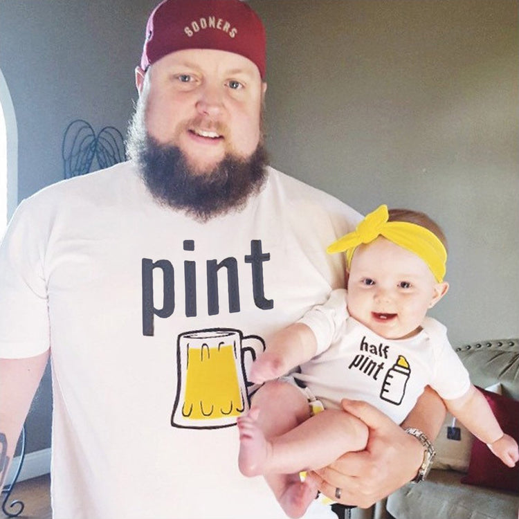 pint and half pint daddy & me matching funny fathers day gift idea baby onesie toddler father son daughter beer shirt set