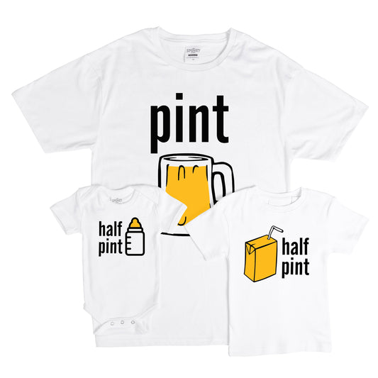 pint and half pint daddy & me matching funny fathers day gift idea baby onesie toddler father son daughter beer shirt set