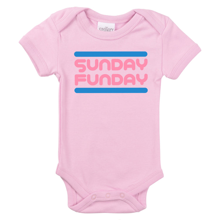 pink and blue sunday funday retro style organic cotton baby onesie toddler shirt