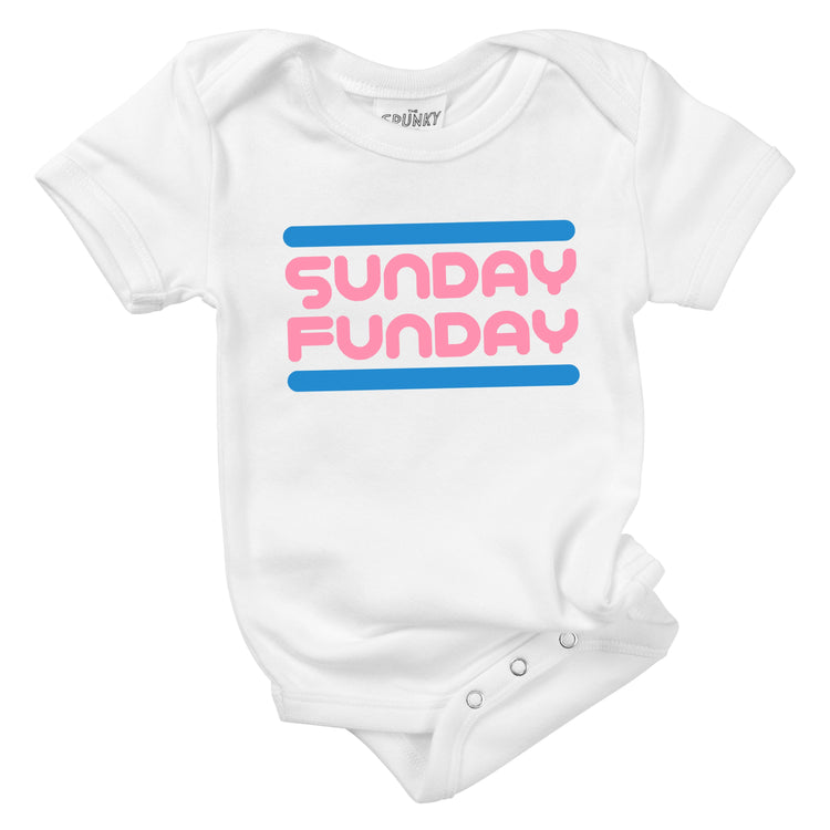 pink and blue sunday funday retro style organic cotton baby onesie toddler shirt