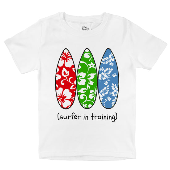 surfer in training organic cotton surfboard baby onesie toddler shirt