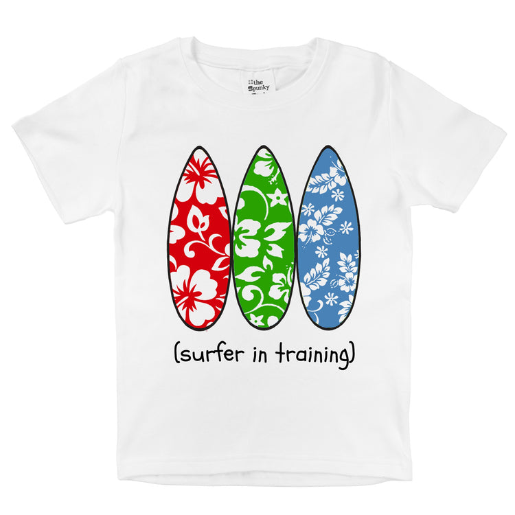 surfer in training organic cotton surfboard baby onesie toddler shirt