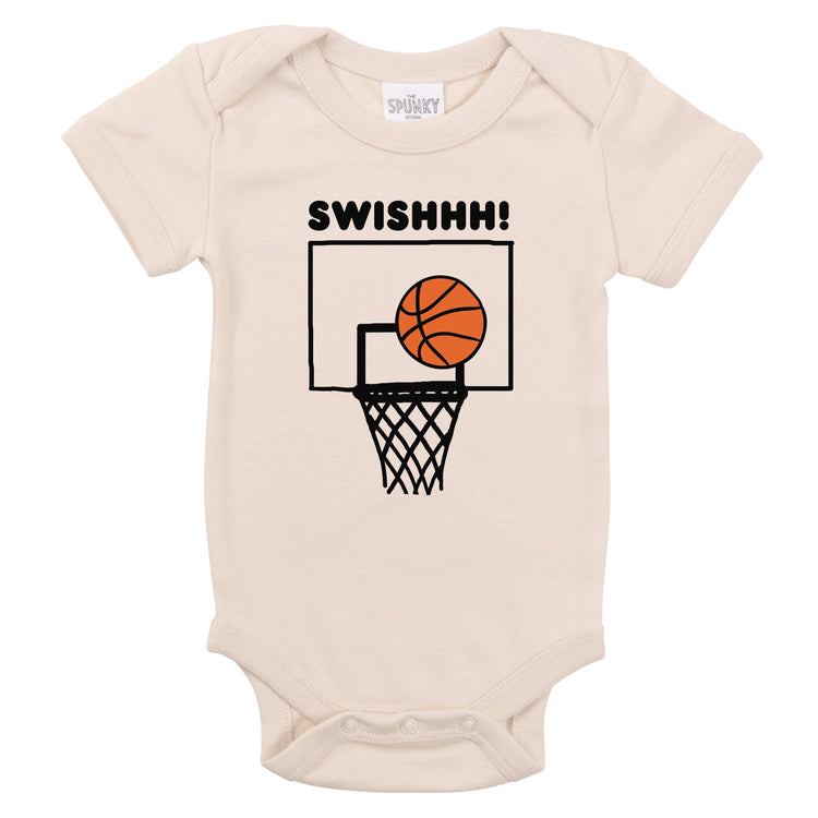 swoosh swish little basketball hoop player organic cotton baby ball net onesie toddler graphic tee shirt