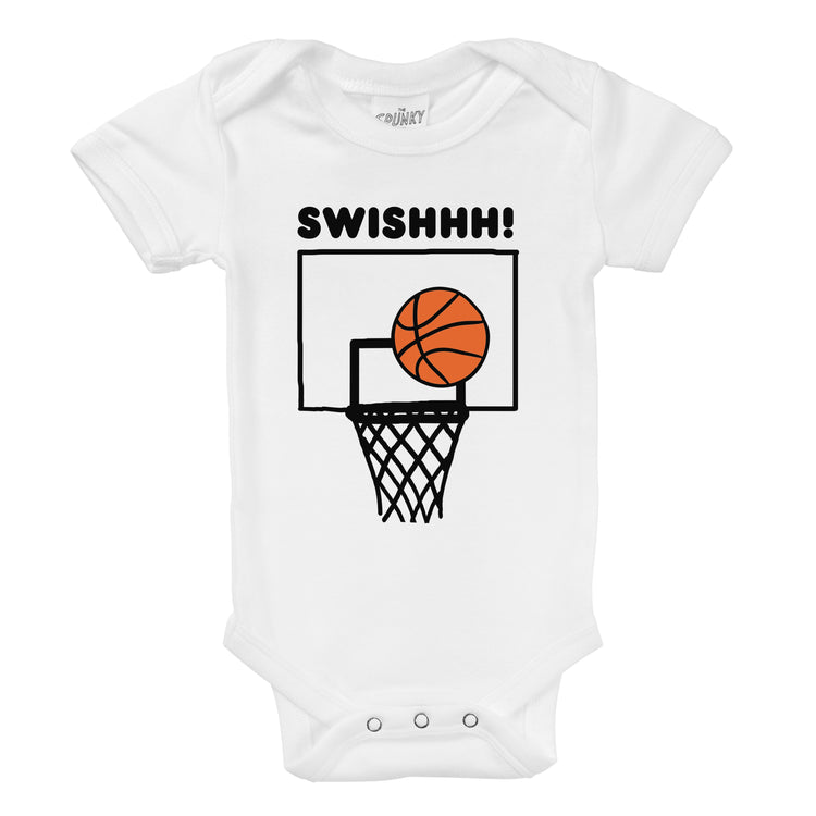 swoosh swish little basketball hoop player organic cotton baby ball net onesie toddler graphic tee shirt