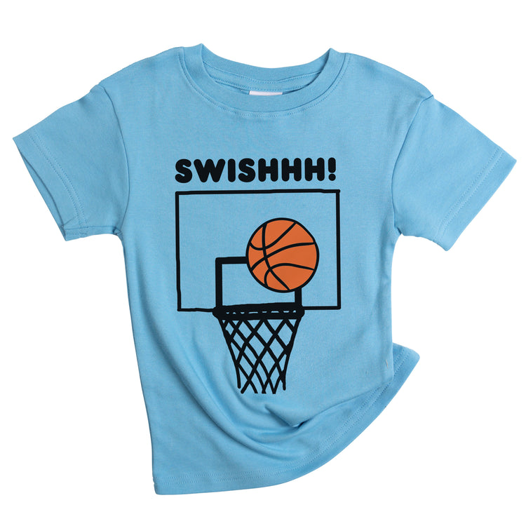 swoosh swish little basketball hoop player organic cotton baby ball net onesie toddler graphic tee shirt
