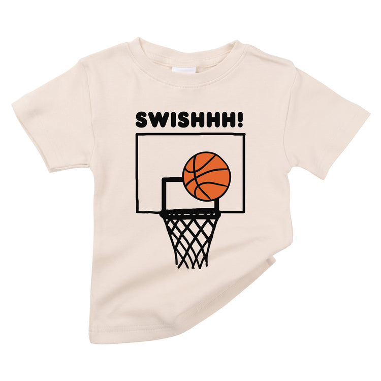 swoosh swish little basketball hoop player organic cotton baby ball net onesie toddler graphic tee shirt
