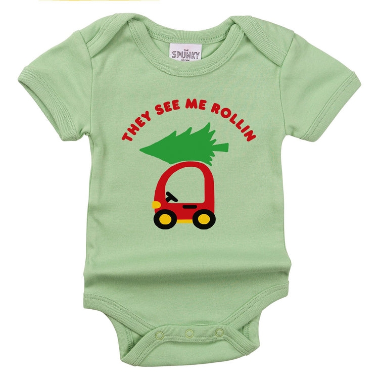 they see me rollin they hatin riding christmas tree funny car fresh farm unisex organic baby onesie toddler graphic sayings tee shirt