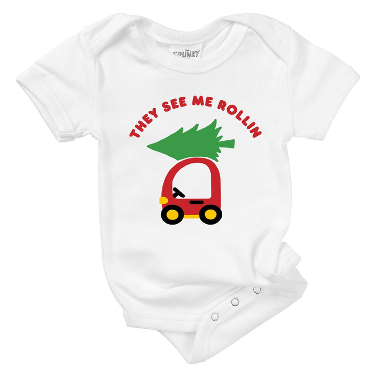 they see me rollin they hatin riding christmas tree funny car fresh farm unisex organic baby onesie toddler graphic sayings tee shirt