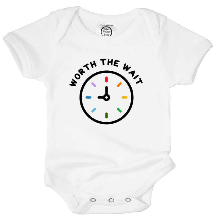 worth the wait rainbow baby organic cotton little miracle clock onesie