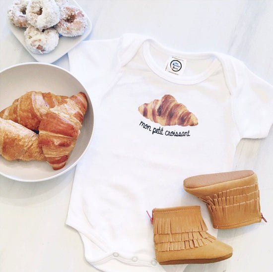 mon petit croissant organic cotton french baby onesie toddler shirt