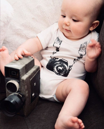 photographer camera with straps organic cotton baby onesie toddler shirt
