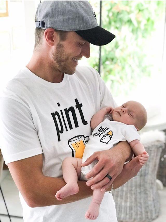 pint and half pint daddy & me matching funny fathers day gift idea baby onesie toddler father son daughter beer shirt set
