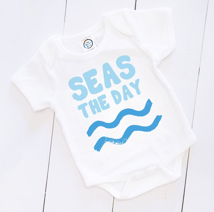 seas seize the day beach day bum organic cotton ocean waves baby onesie toddler shirt