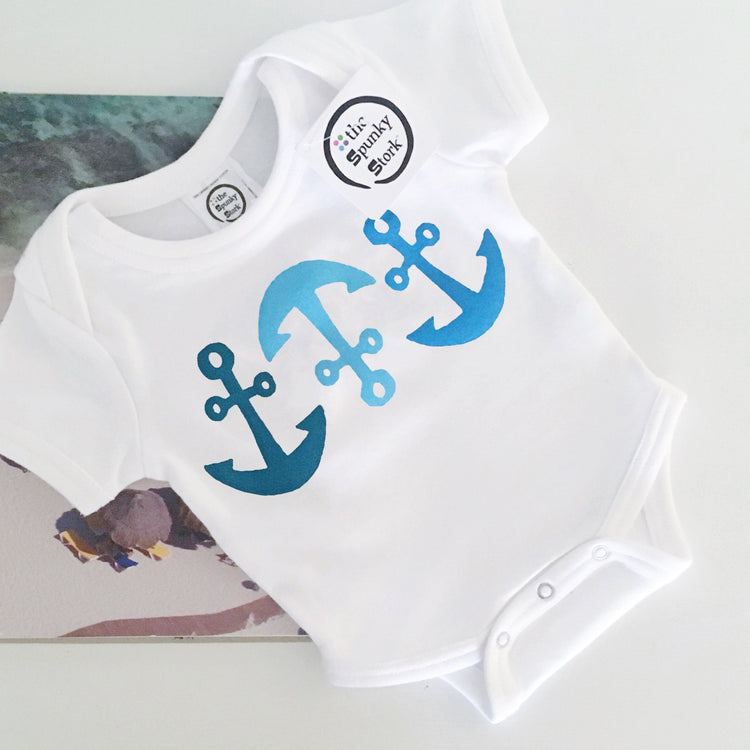 blue nautical anchor print organic cotton baby onesie toddler shirt
