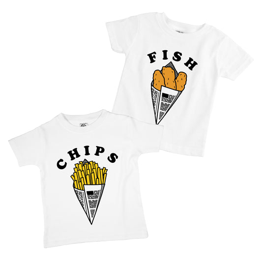 Fish and Chips Organic Cotton Baby Onesie Toddler Shirt Twin Siblings Set
