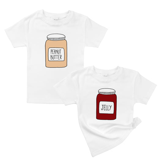 Peanut Butter & Jelly Organic Cotton Baby Onesie Toddler T-Shirt Matching Twin Siblings Set