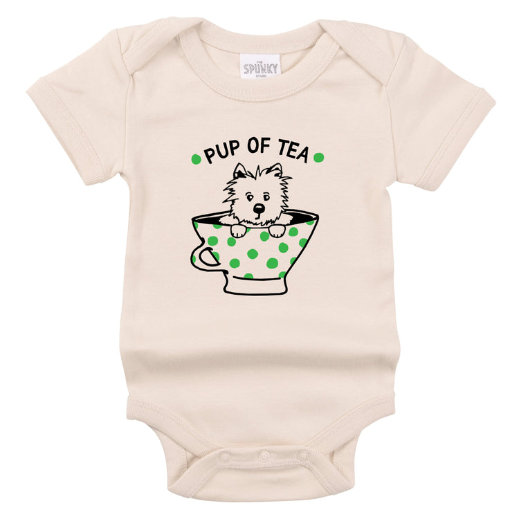 pup tea cup funny british teatime afternoon baby onesie toddle graphic tee shirt with sayings