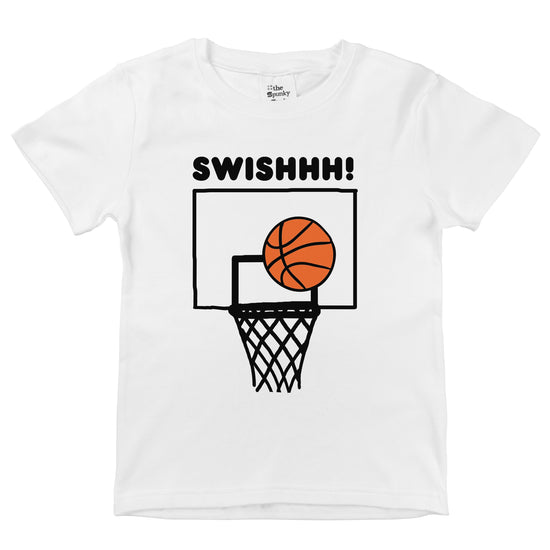 swoosh swish little basketball hoop player organic cotton baby ball net onesie toddler graphic tee shirt