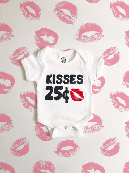 kisses 25 cents my first valentines day organic unisex funny sayings baby onesie